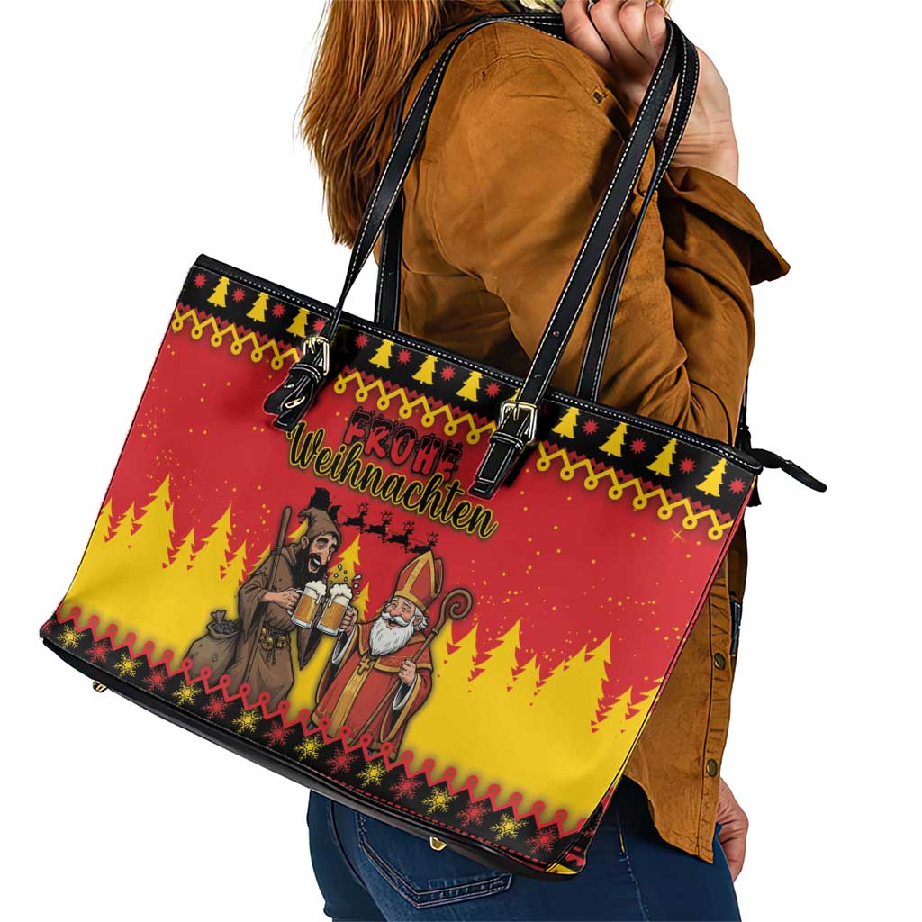 Germany Christmas Leather Tote Bag Saint Nicholas And Knecht Ruprecht Drink Beer - Wonder Print Shop