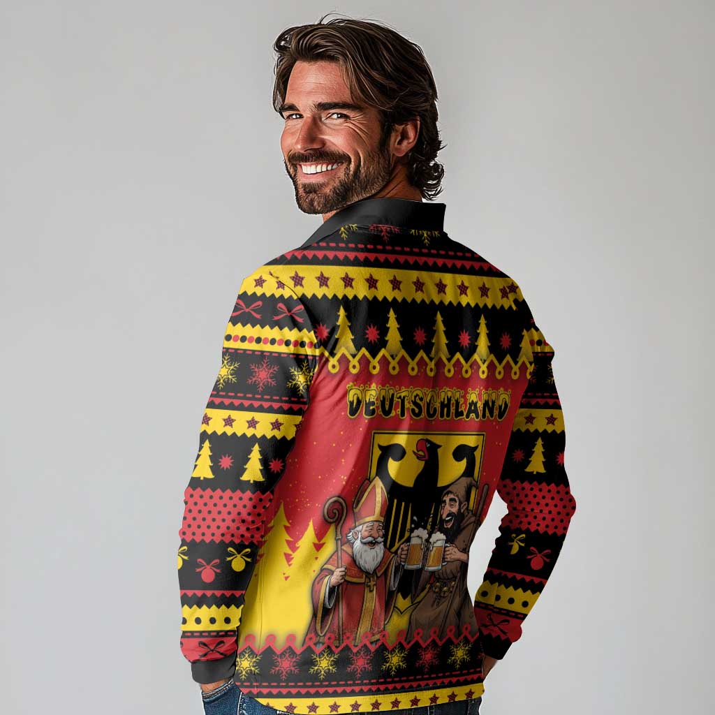 Germany Christmas Long Sleeve Polo Shirt Saint Nicholas And Knecht Ruprecht Drink Beer - Wonder Print Shop