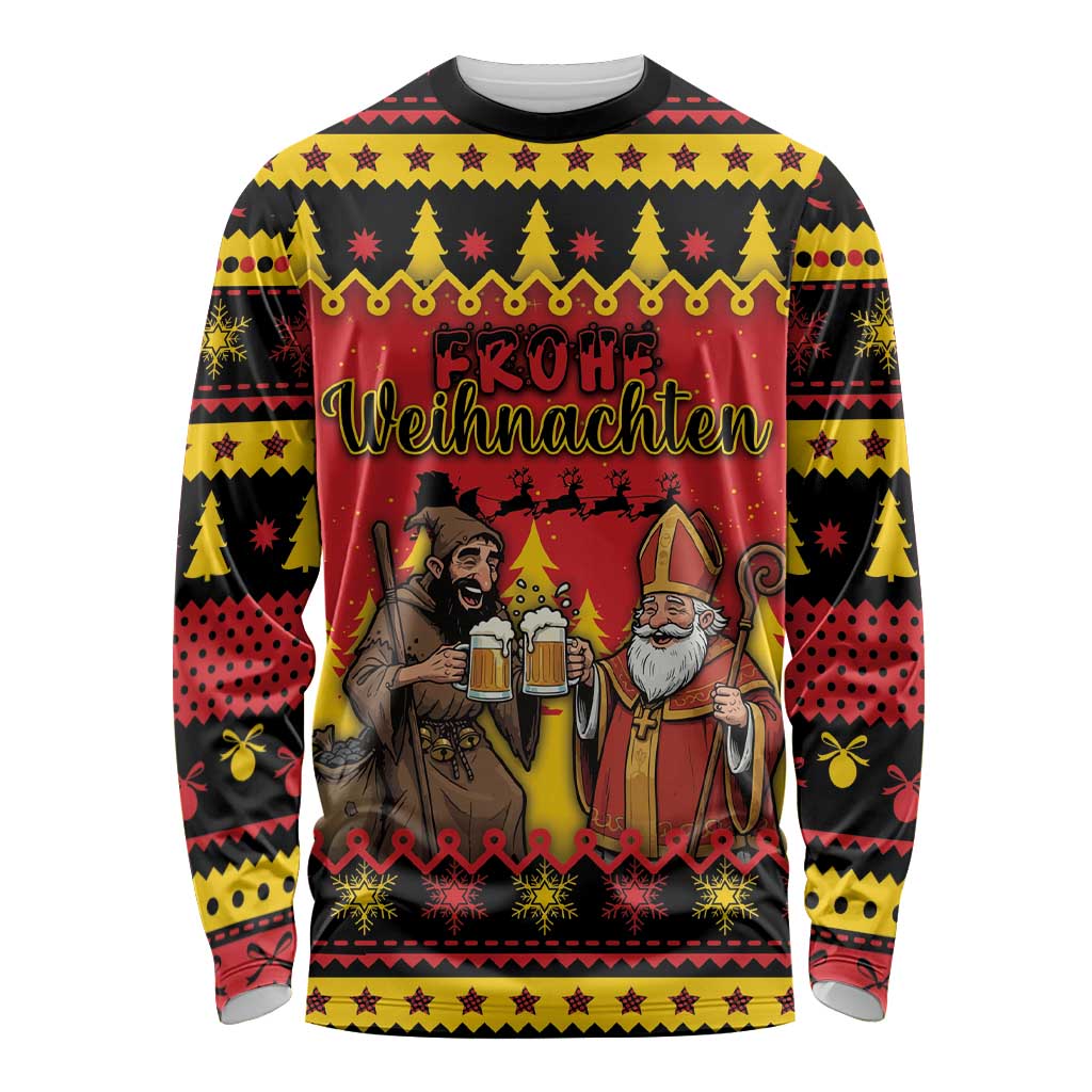 Germany Christmas Long Sleeve Shirt Saint Nicholas And Knecht Ruprecht Drink Beer - Wonder Print Shop
