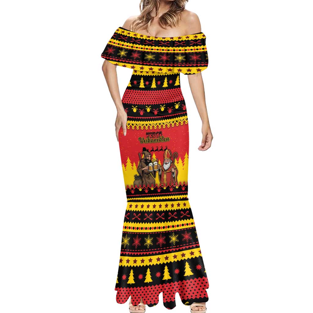 Germany Christmas Mermaid Dress Saint Nicholas And Knecht Ruprecht Drink Beer - Wonder Print Shop