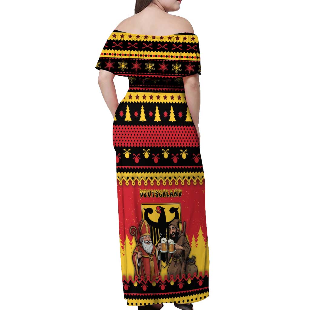 Germany Christmas Off Shoulder Maxi Dress Saint Nicholas And Knecht Ruprecht Drink Beer - Wonder Print Shop