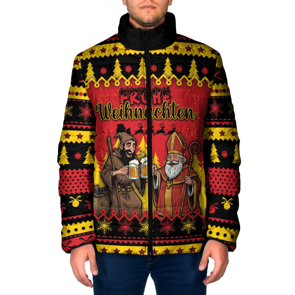 Germany Christmas Padded Jacket Saint Nicholas And Knecht Ruprecht Drink Beer - Wonder Print Shop