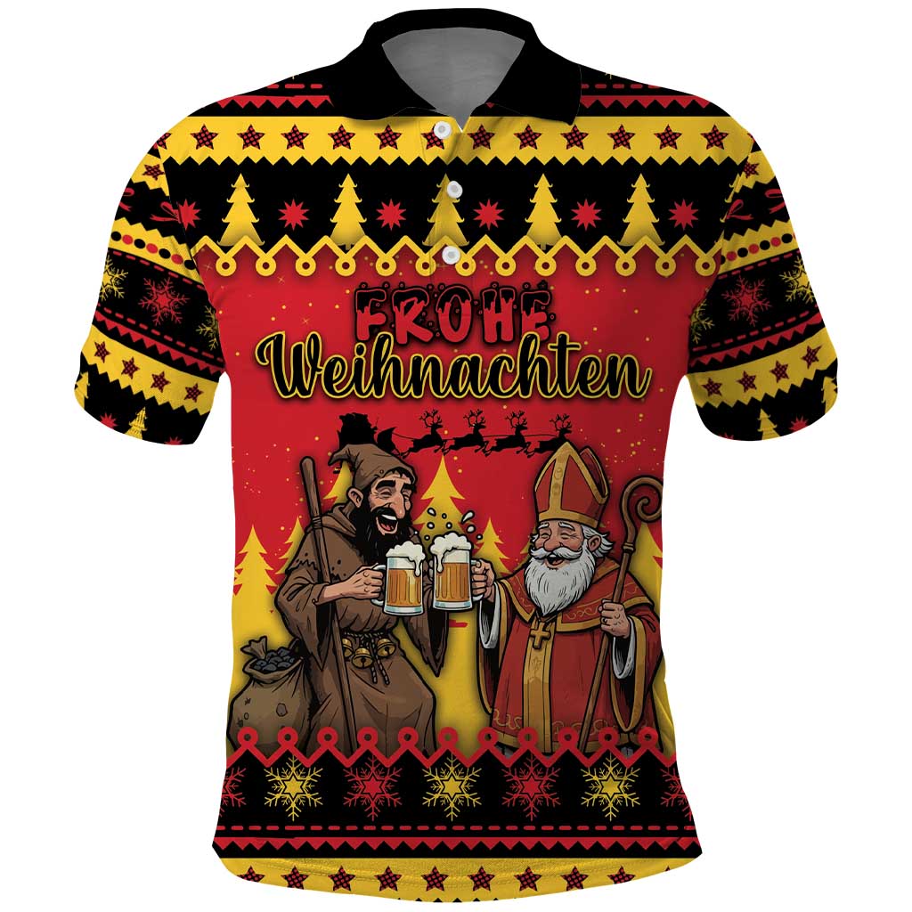 Germany Christmas Polo Shirt Saint Nicholas And Knecht Ruprecht Drink Beer - Wonder Print Shop