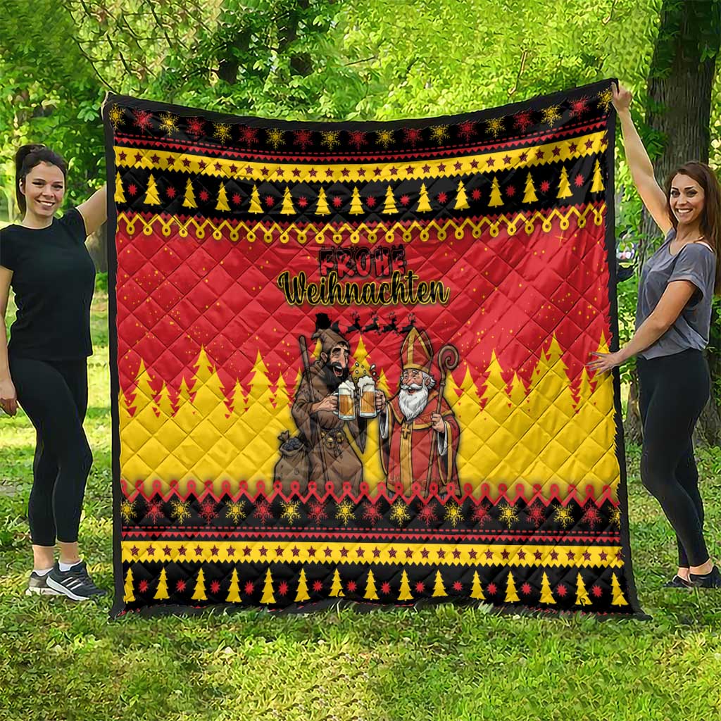 Germany Christmas Quilt Saint Nicholas And Knecht Ruprecht Drink Beer - Wonder Print Shop
