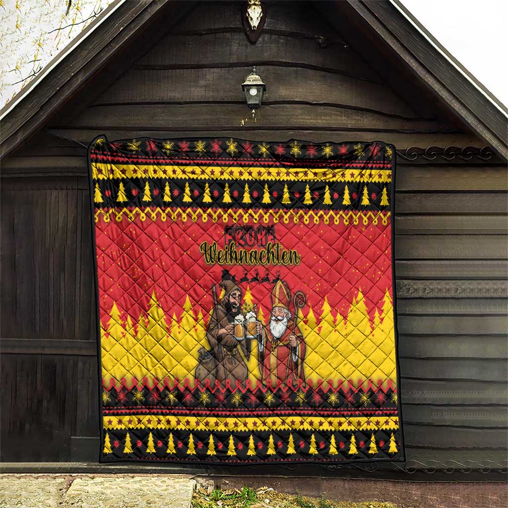 Germany Christmas Quilt Saint Nicholas And Knecht Ruprecht Drink Beer - Wonder Print Shop