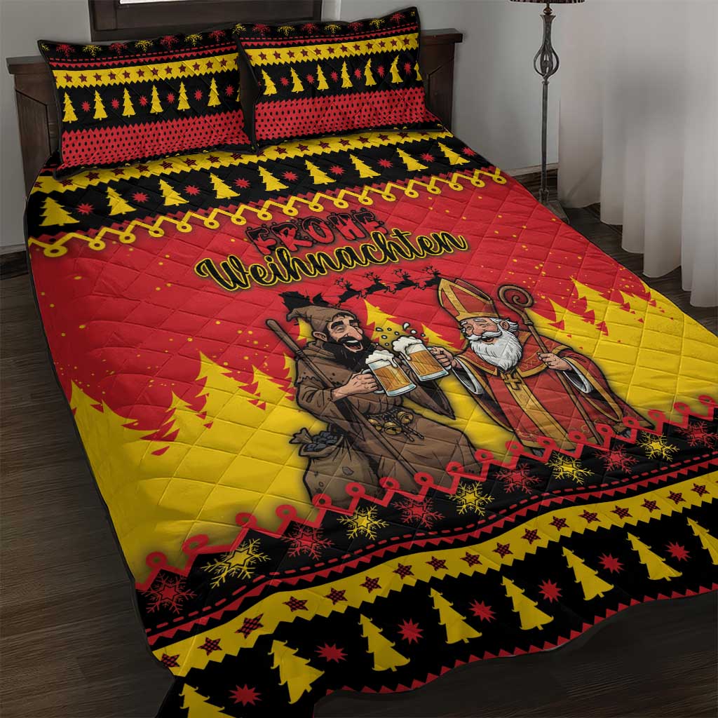 Germany Christmas Quilt Bed Set Saint Nicholas And Knecht Ruprecht Drink Beer - Wonder Print Shop