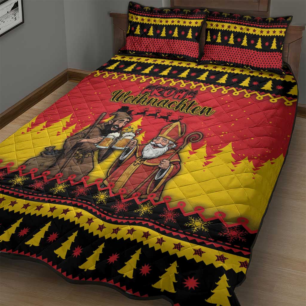 Germany Christmas Quilt Bed Set Saint Nicholas And Knecht Ruprecht Drink Beer - Wonder Print Shop