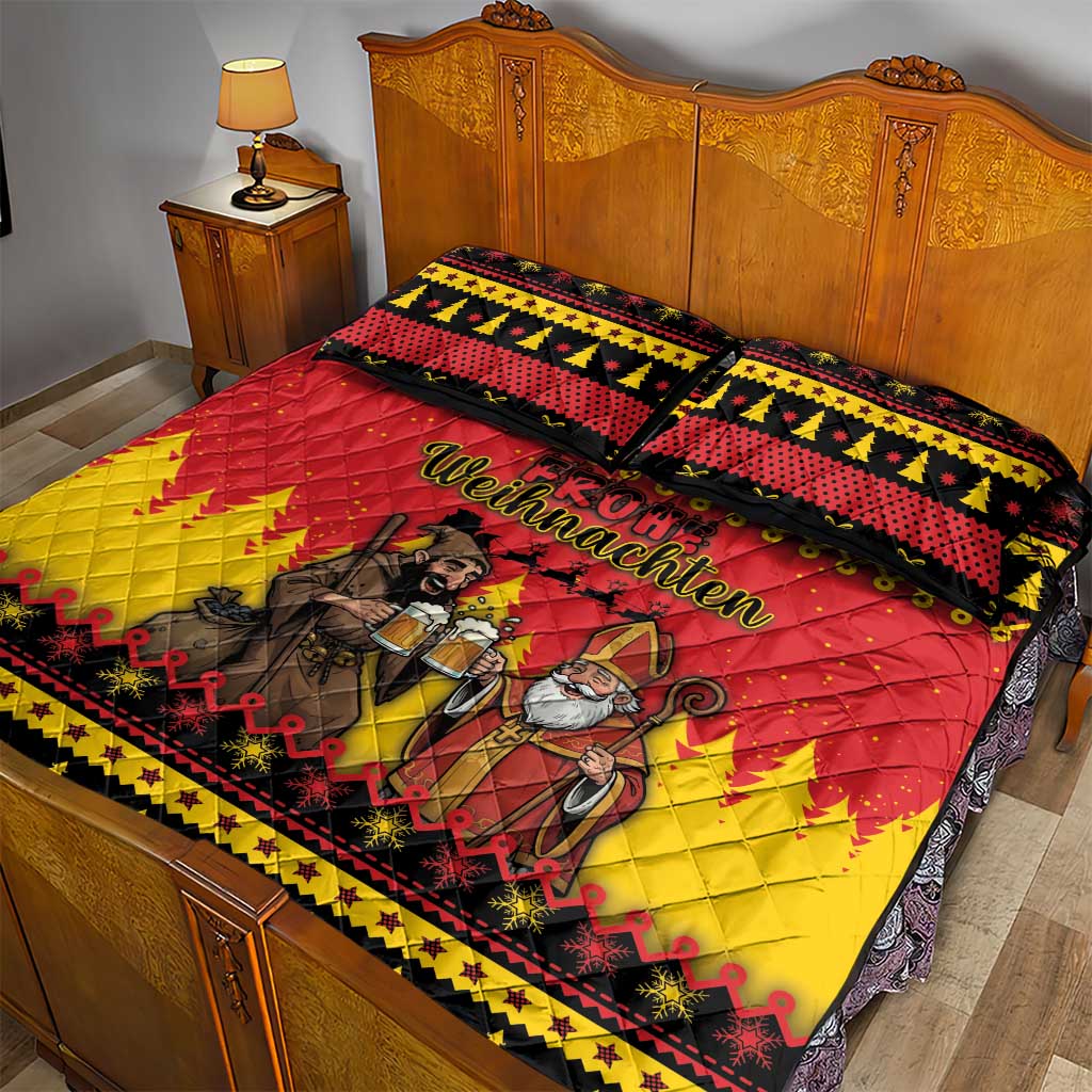 Germany Christmas Quilt Bed Set Saint Nicholas And Knecht Ruprecht Drink Beer - Wonder Print Shop