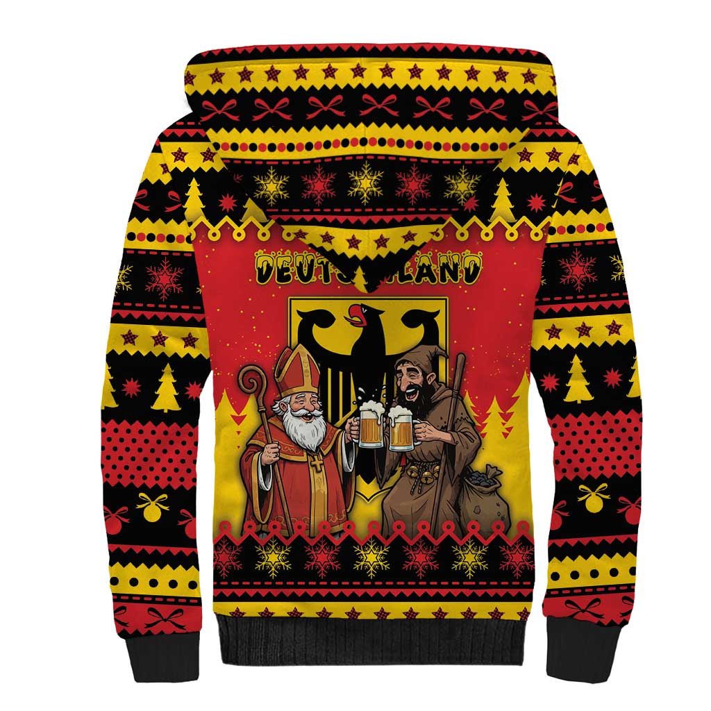 Germany Christmas Sherpa Hoodie Saint Nicholas And Knecht Ruprecht Drink Beer - Wonder Print Shop