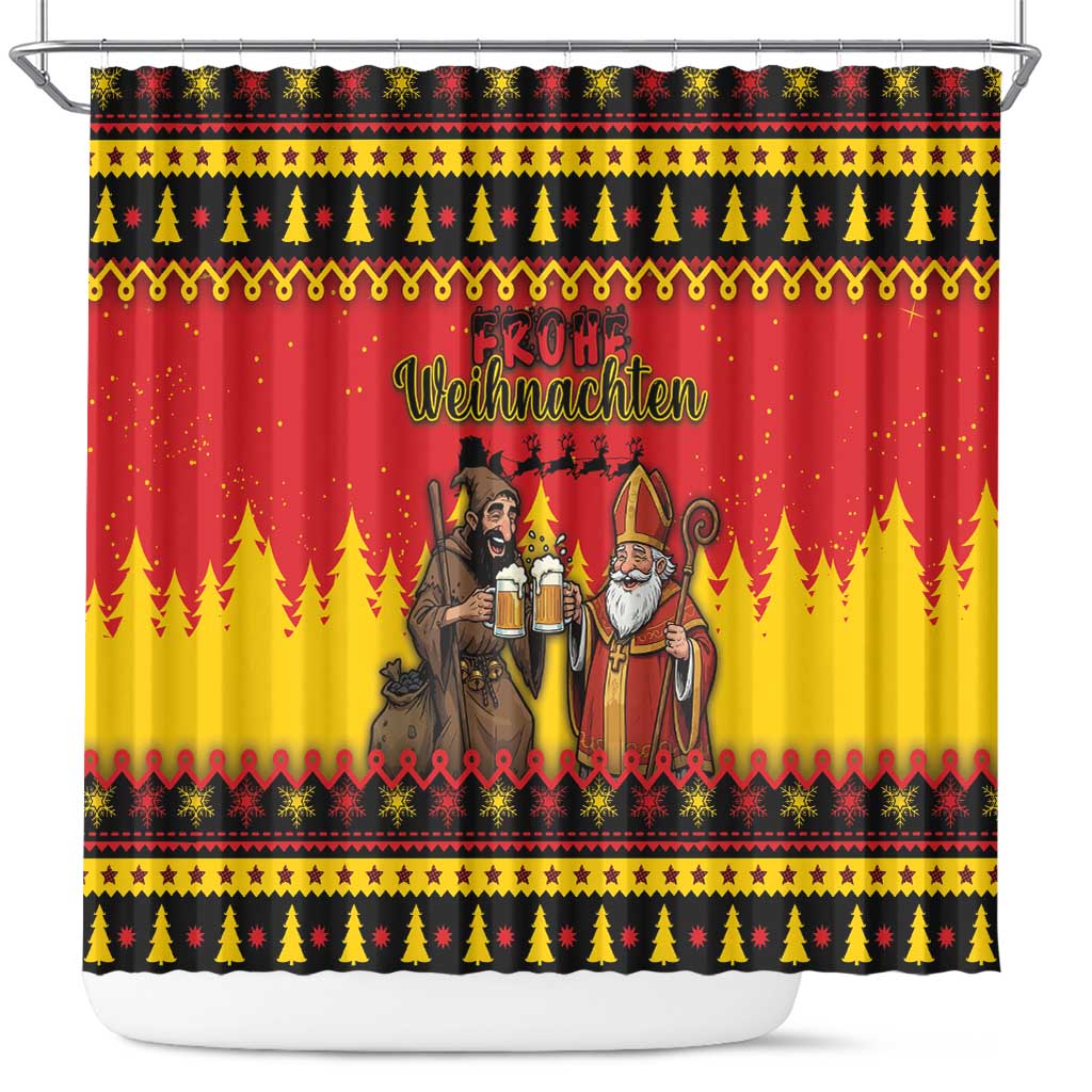 Germany Christmas Shower Curtain Saint Nicholas And Knecht Ruprecht Drink Beer - Wonder Print Shop
