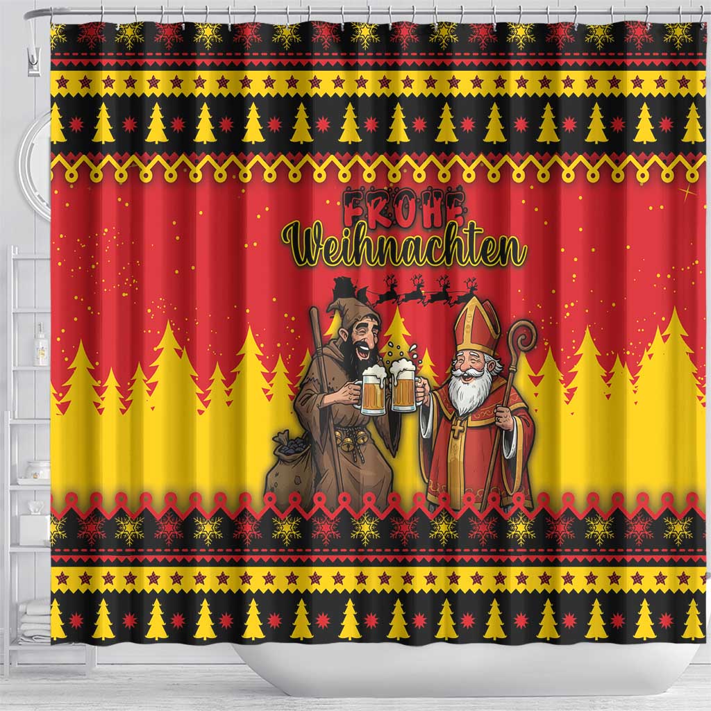 Germany Christmas Shower Curtain Saint Nicholas And Knecht Ruprecht Drink Beer - Wonder Print Shop