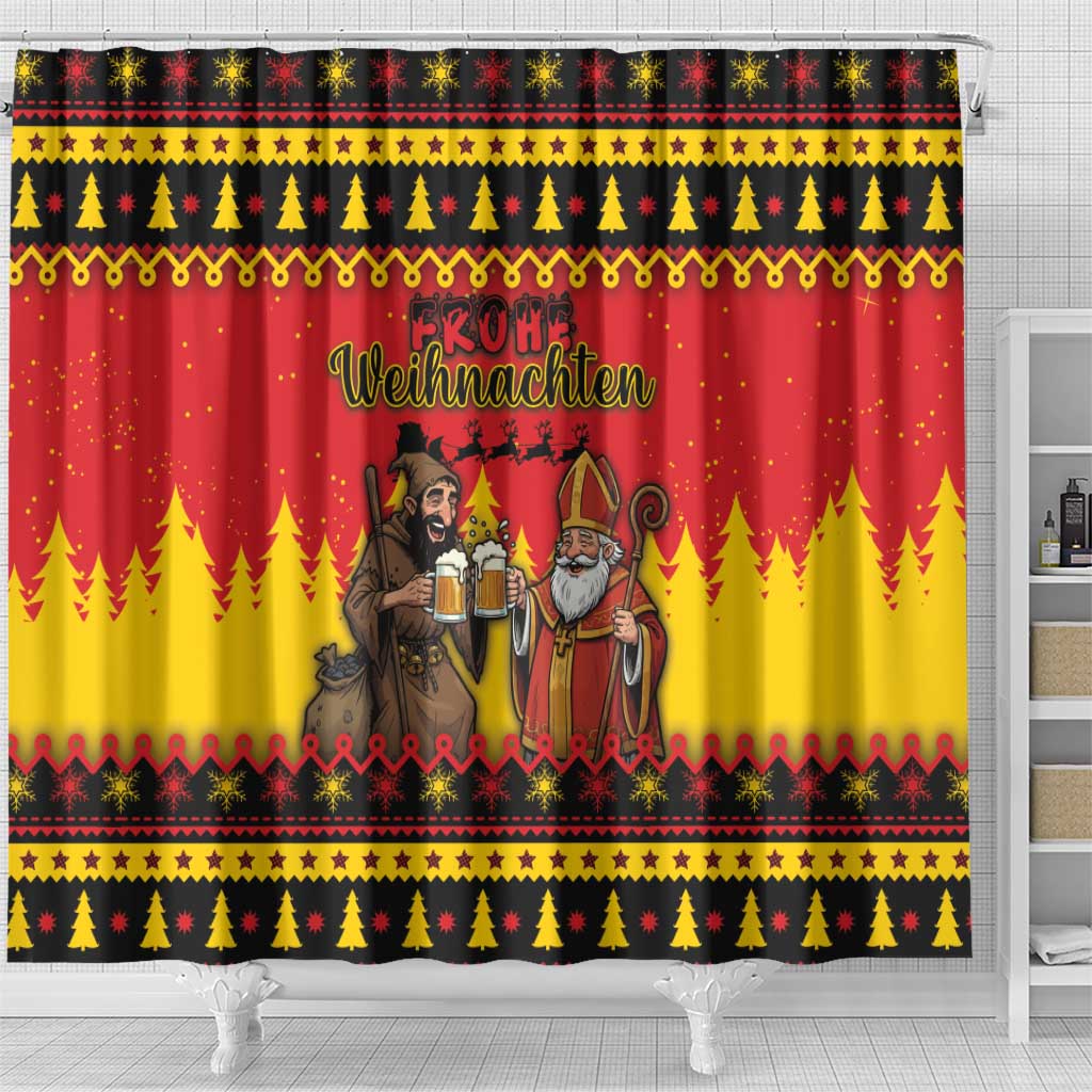 Germany Christmas Shower Curtain Saint Nicholas And Knecht Ruprecht Drink Beer - Wonder Print Shop