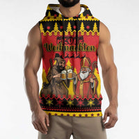 Germany Christmas Sleeveless Hoodie Saint Nicholas And Knecht Ruprecht Drink Beer - Wonder Print Shop