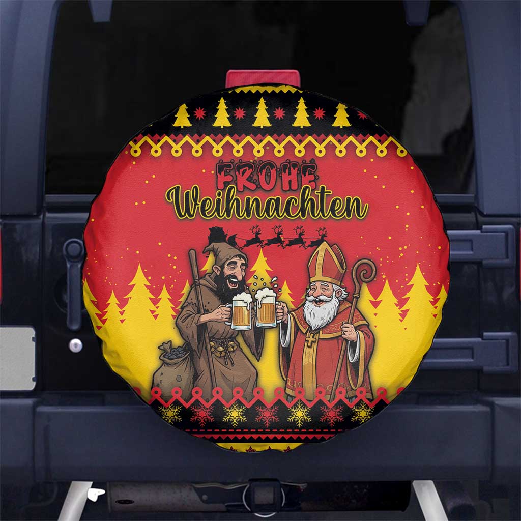 Germany Christmas Spare Tire Cover Saint Nicholas And Knecht Ruprecht Drink Beer - Wonder Print Shop