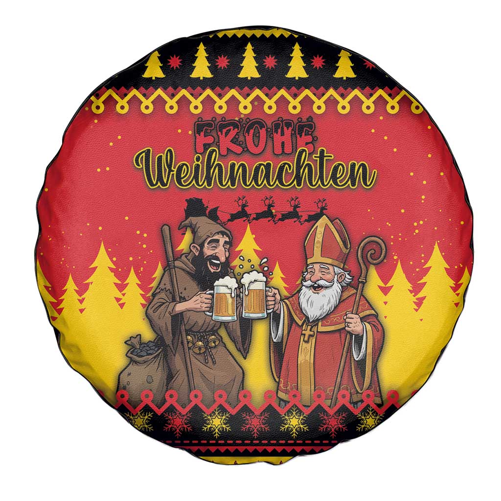 Germany Christmas Spare Tire Cover Saint Nicholas And Knecht Ruprecht Drink Beer - Wonder Print Shop