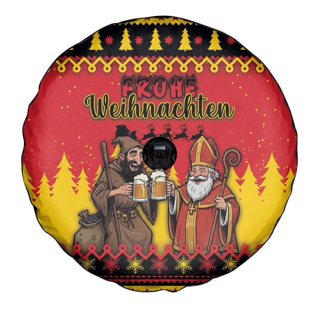 Germany Christmas Spare Tire Cover Saint Nicholas And Knecht Ruprecht Drink Beer - Wonder Print Shop