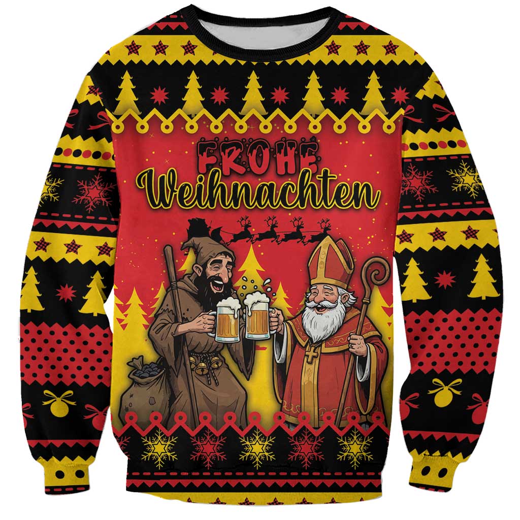 Germany Christmas Sweatshirt Saint Nicholas And Knecht Ruprecht Drink Beer - Wonder Print Shop
