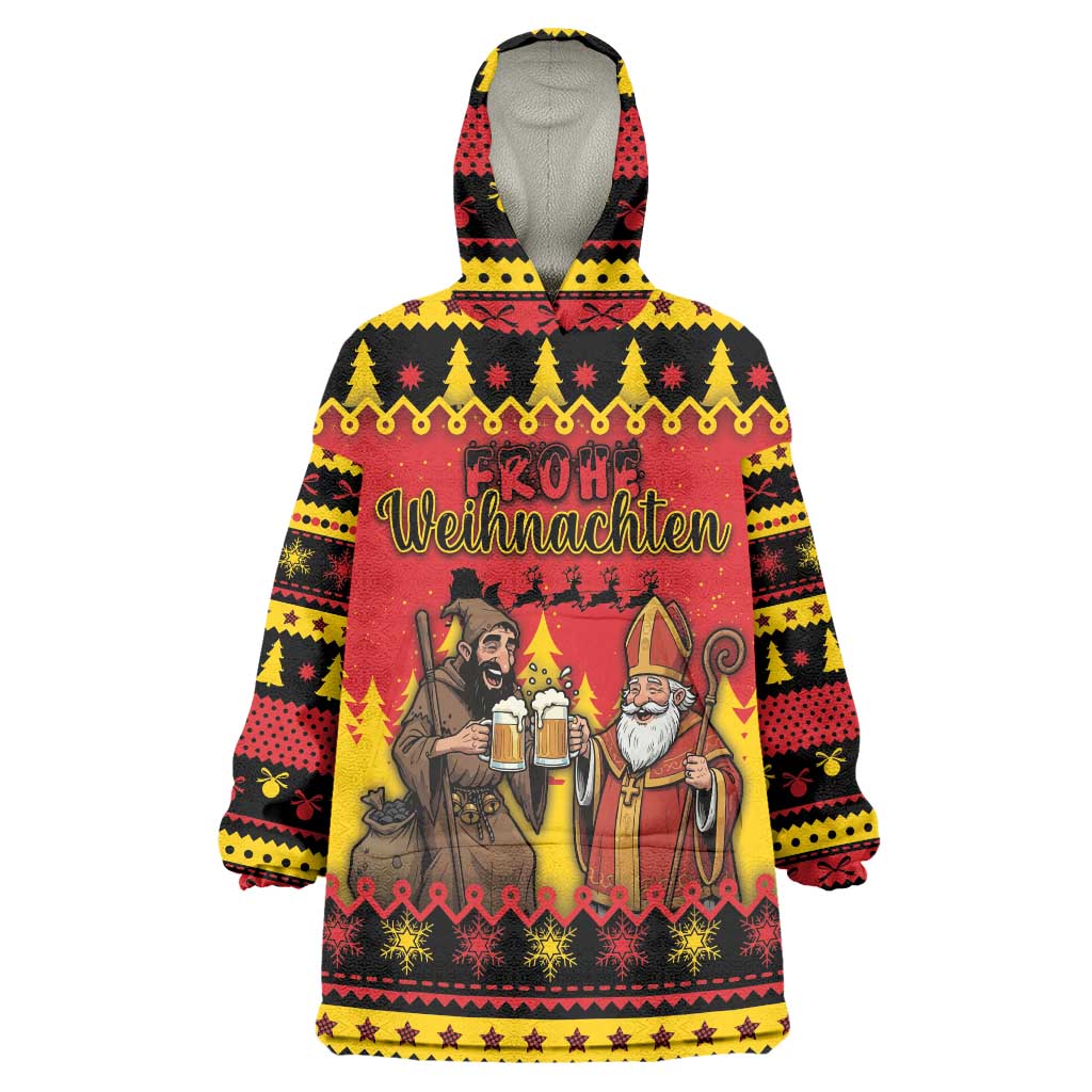 Germany Christmas Wearable Blanket Hoodie Saint Nicholas And Knecht Ruprecht Drink Beer - Wonder Print Shop