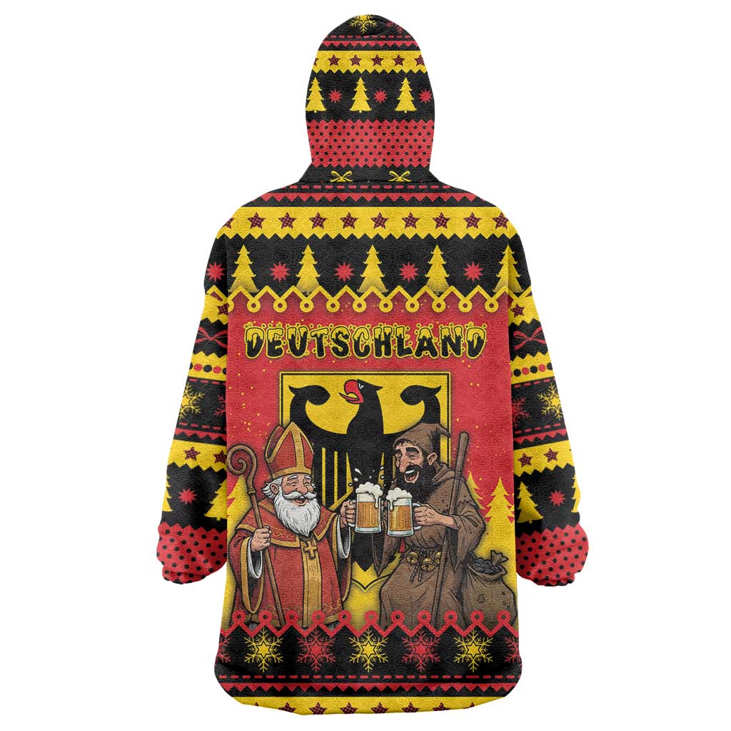 Germany Christmas Wearable Blanket Hoodie Saint Nicholas And Knecht Ruprecht Drink Beer - Wonder Print Shop