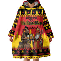 Germany Christmas Wearable Blanket Hoodie Saint Nicholas And Knecht Ruprecht Drink Beer - Wonder Print Shop