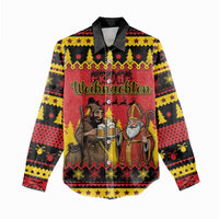 Germany Christmas Women Casual Shirt Saint Nicholas And Knecht Ruprecht Drink Beer - Wonder Print Shop