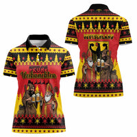 Germany Christmas Women Polo Shirt Saint Nicholas And Knecht Ruprecht Drink Beer - Wonder Print Shop