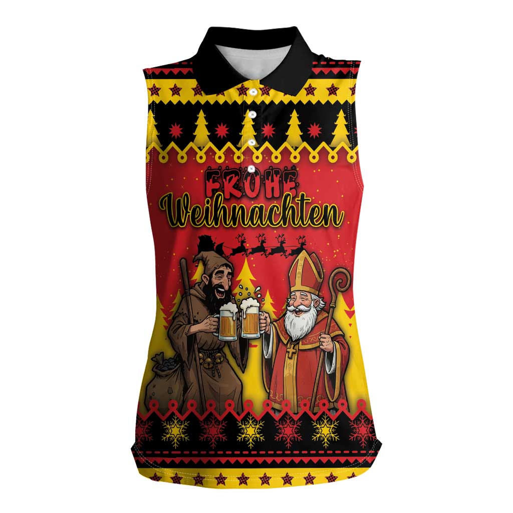 Germany Christmas Women Sleeveless Polo Shirt Saint Nicholas And Knecht Ruprecht Drink Beer - Wonder Print Shop
