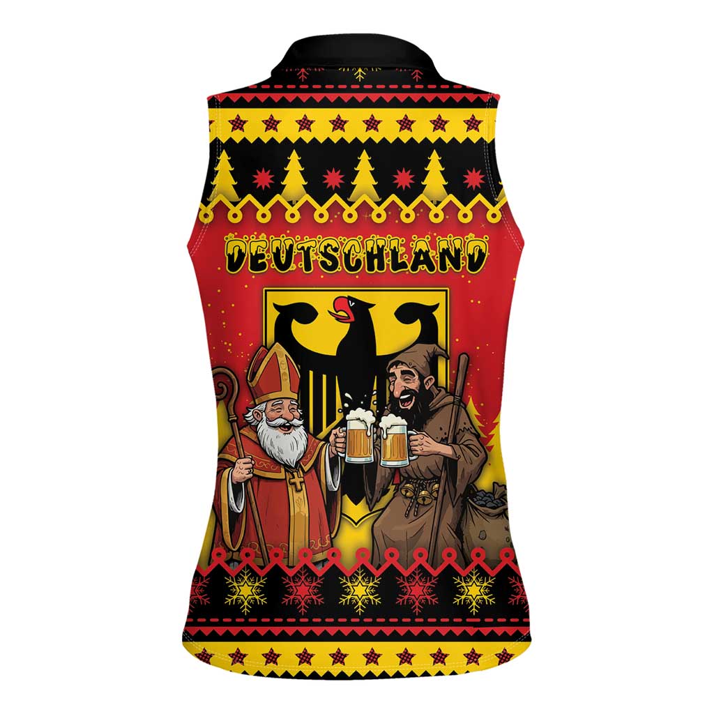 Germany Christmas Women Sleeveless Polo Shirt Saint Nicholas And Knecht Ruprecht Drink Beer - Wonder Print Shop