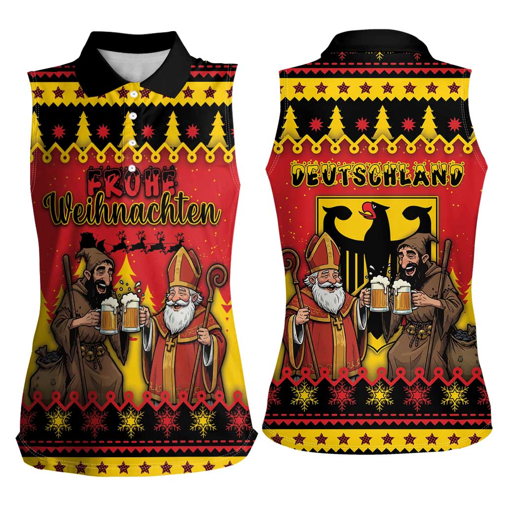 Germany Christmas Women Sleeveless Polo Shirt Saint Nicholas And Knecht Ruprecht Drink Beer - Wonder Print Shop