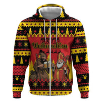 Germany Christmas Zip Hoodie Saint Nicholas And Knecht Ruprecht Drink Beer - Wonder Print Shop