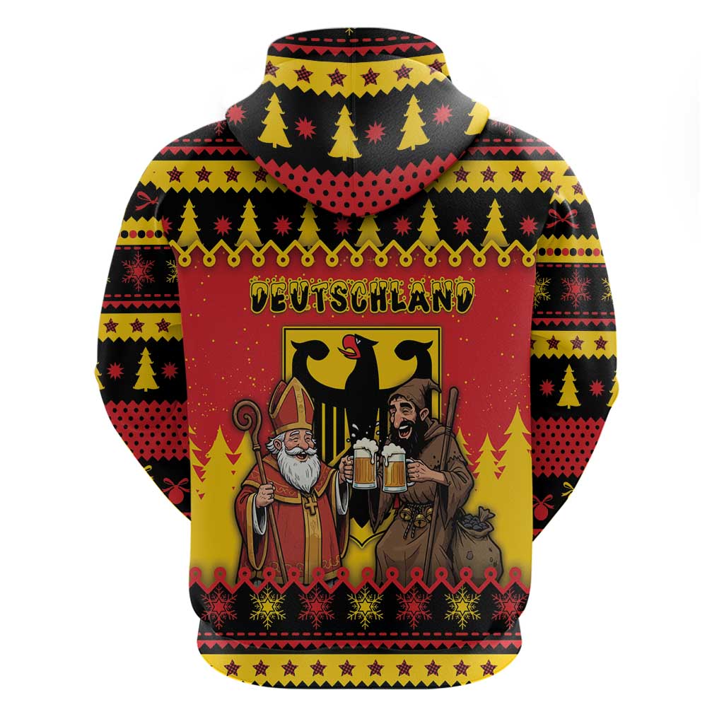 Germany Christmas Zip Hoodie Saint Nicholas And Knecht Ruprecht Drink Beer - Wonder Print Shop