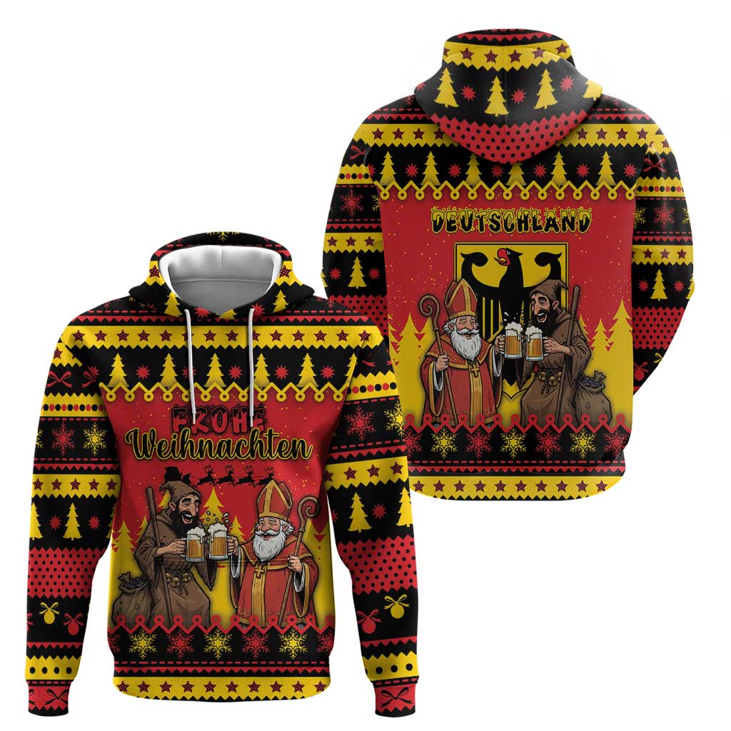 Germany Christmas Zip Hoodie Saint Nicholas And Knecht Ruprecht Drink Beer - Wonder Print Shop