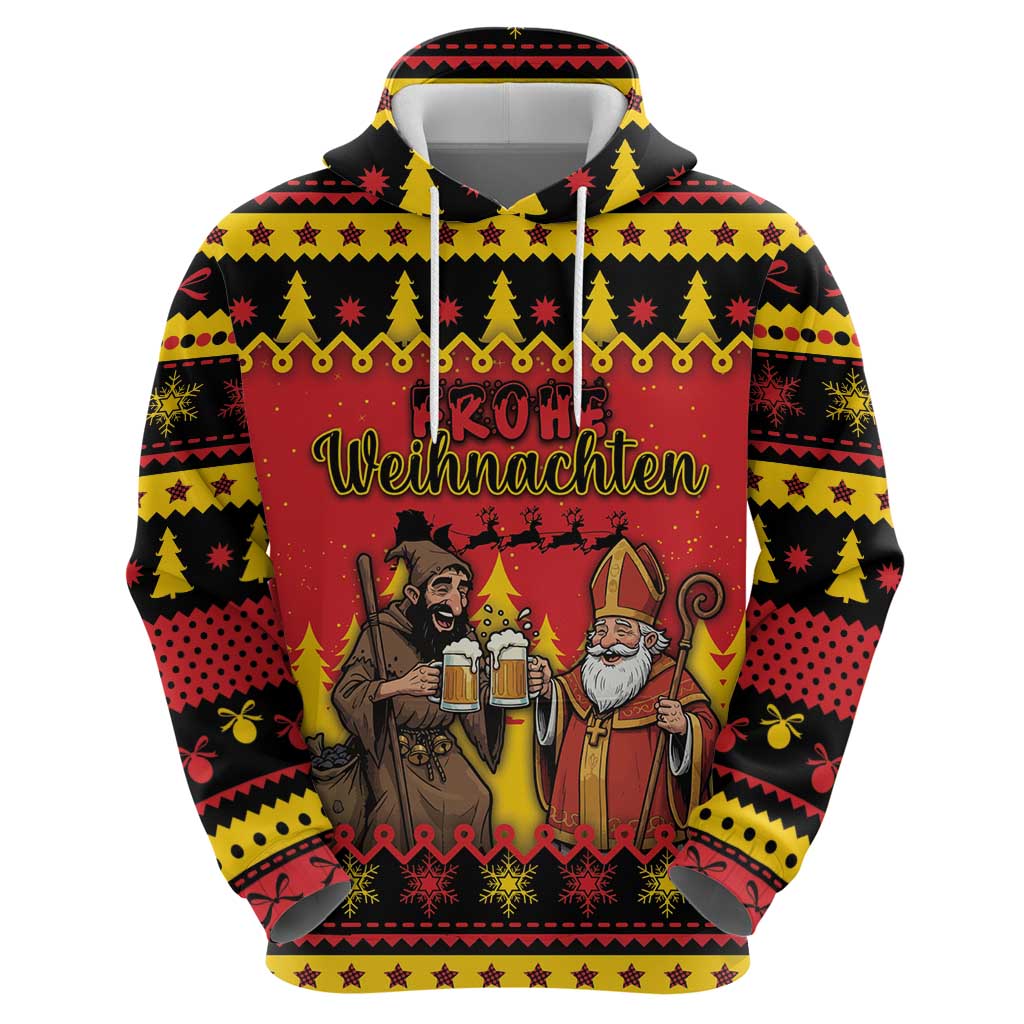 Germany Christmas Zip Hoodie Saint Nicholas And Knecht Ruprecht Drink Beer - Wonder Print Shop