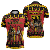 Germany Christmas Zipper Polo Shirt Saint Nicholas And Knecht Ruprecht Drink Beer - Wonder Print Shop