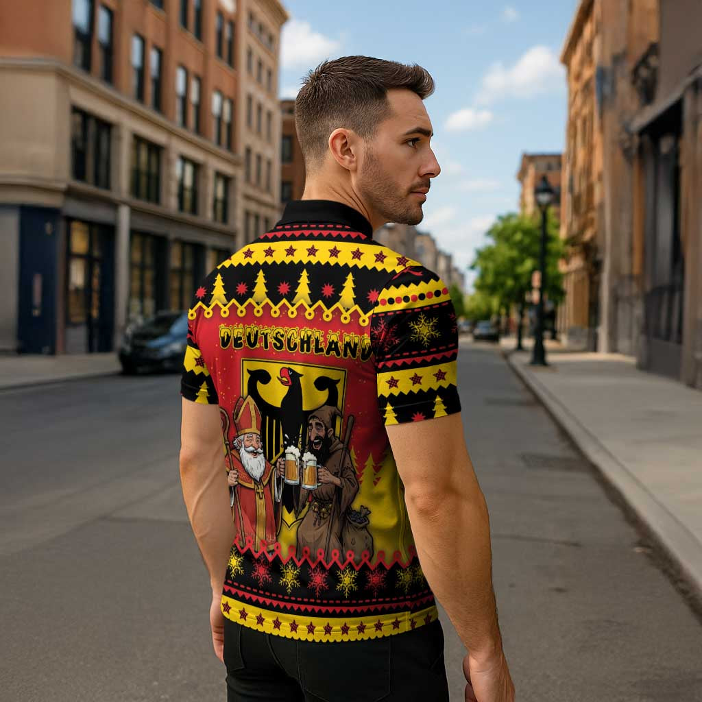 Germany Christmas Zipper Polo Shirt Saint Nicholas And Knecht Ruprecht Drink Beer - Wonder Print Shop