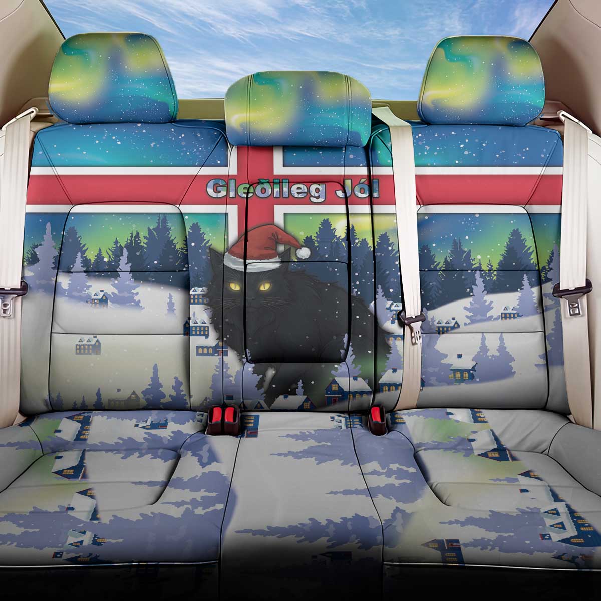 Iceland Christmas Back Car Seat Cover Yule Cat Gledileg Jol - Wonder Print Shop