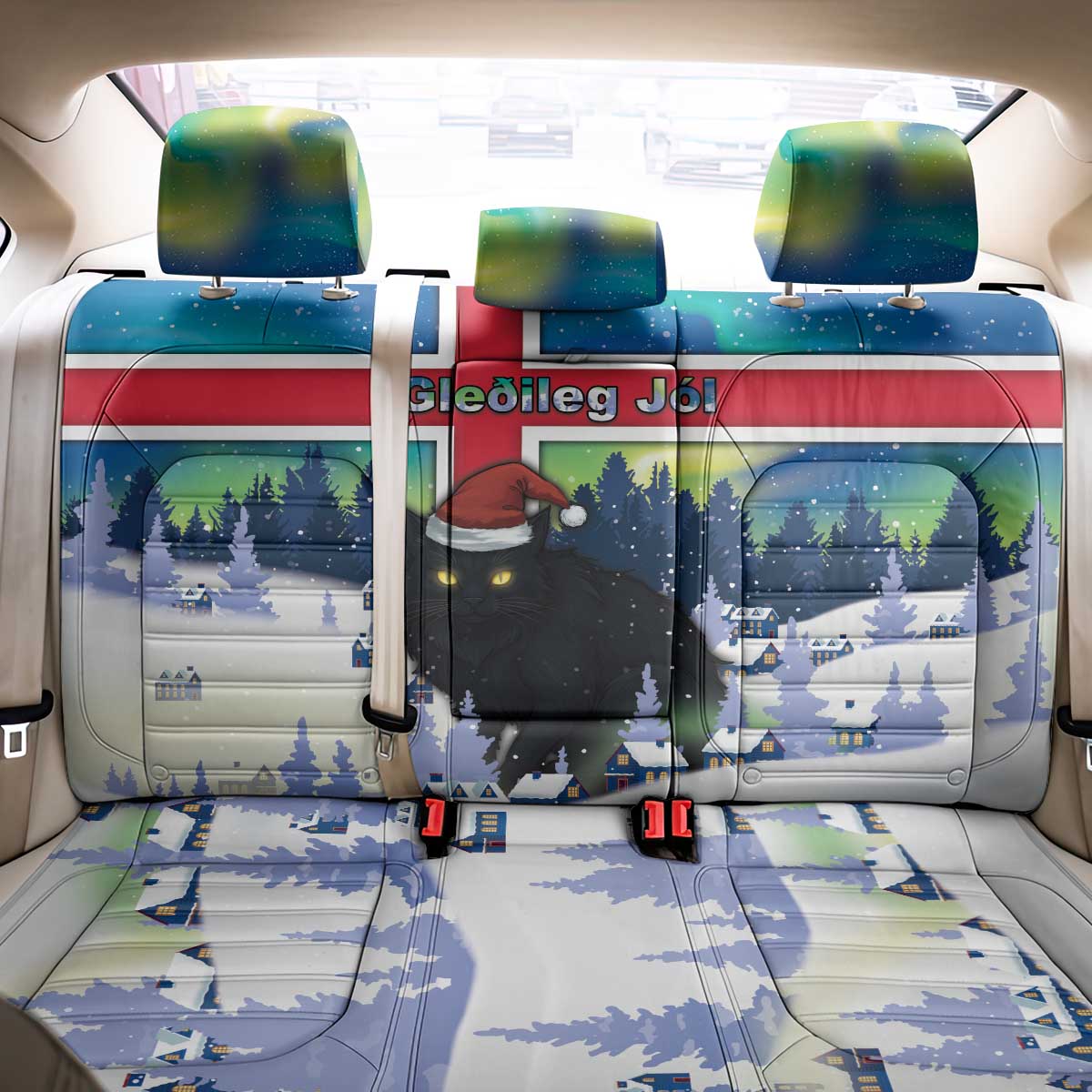 Iceland Christmas Back Car Seat Cover Yule Cat Gledileg Jol - Wonder Print Shop