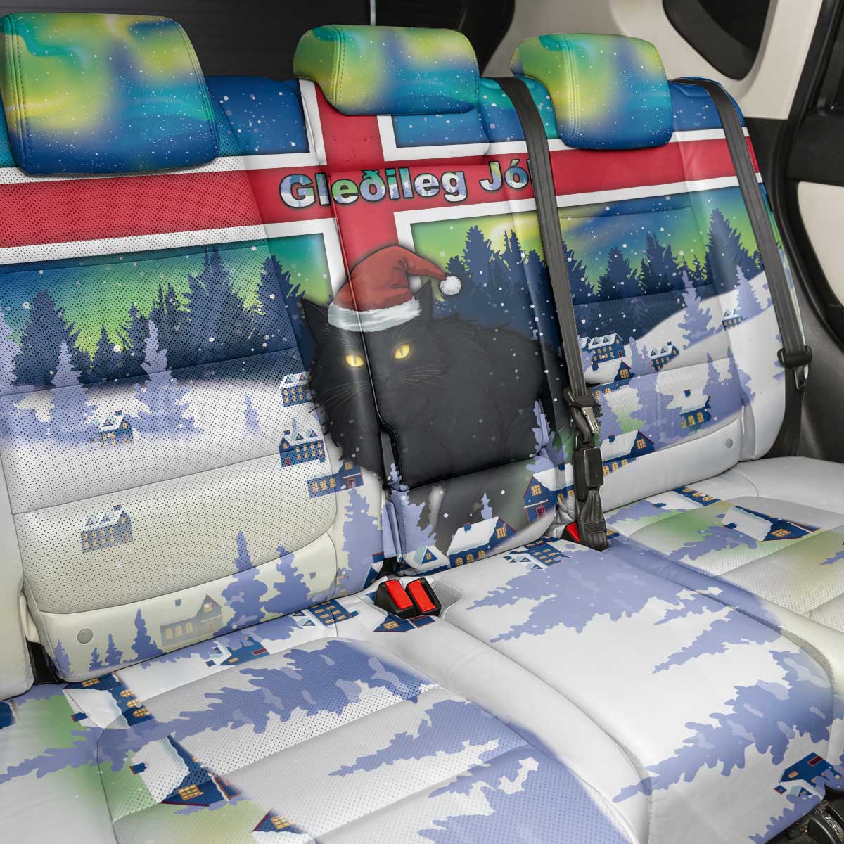 Iceland Christmas Back Car Seat Cover Yule Cat Gledileg Jol - Wonder Print Shop