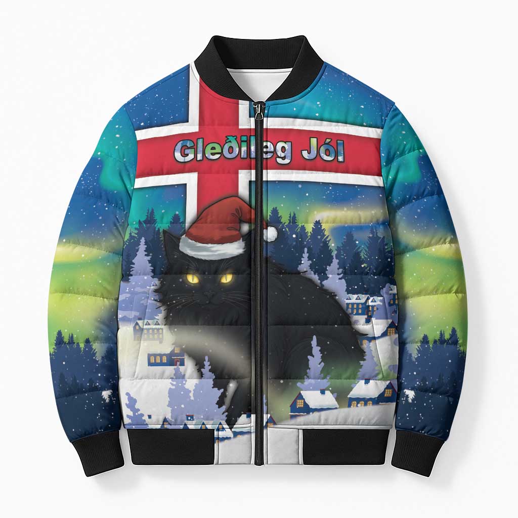 Iceland Christmas Bomber Puffer Jacket Yule Cat Gledileg Jol - Wonder Print Shop