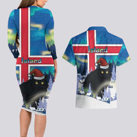 Iceland Christmas Couples Matching Long Sleeve Bodycon Dress and Hawaiian Shirt Yule Cat Gledileg Jol - Wonder Print Shop