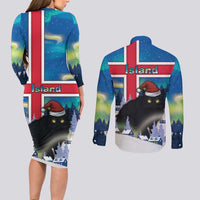 Iceland Christmas Couples Matching Long Sleeve Bodycon Dress and Long Sleeve Button Shirt Yule Cat Gledileg Jol - Wonder Print Shop