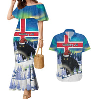 Iceland Christmas Couples Matching Mermaid Dress and Hawaiian Shirt Yule Cat Gledileg Jol - Wonder Print Shop