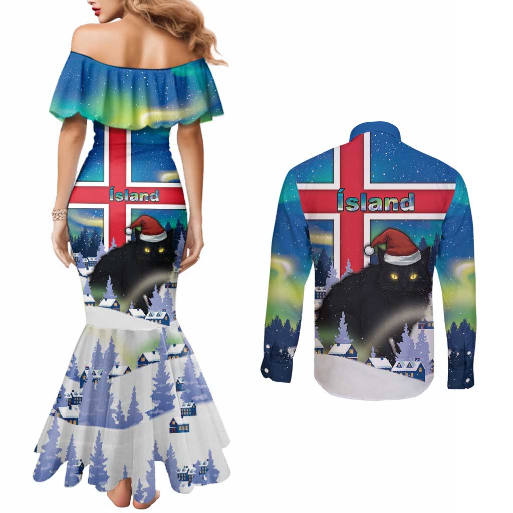 Iceland Christmas Couples Matching Mermaid Dress and Long Sleeve Button Shirt Yule Cat Gledileg Jol - Wonder Print Shop