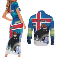 Iceland Christmas Couples Matching Short Sleeve Bodycon Dress and Long Sleeve Button Shirt Yule Cat Gledileg Jol - Wonder Print Shop