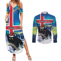 Iceland Christmas Couples Matching Summer Maxi Dress and Long Sleeve Button Shirt Yule Cat Gledileg Jol - Wonder Print Shop