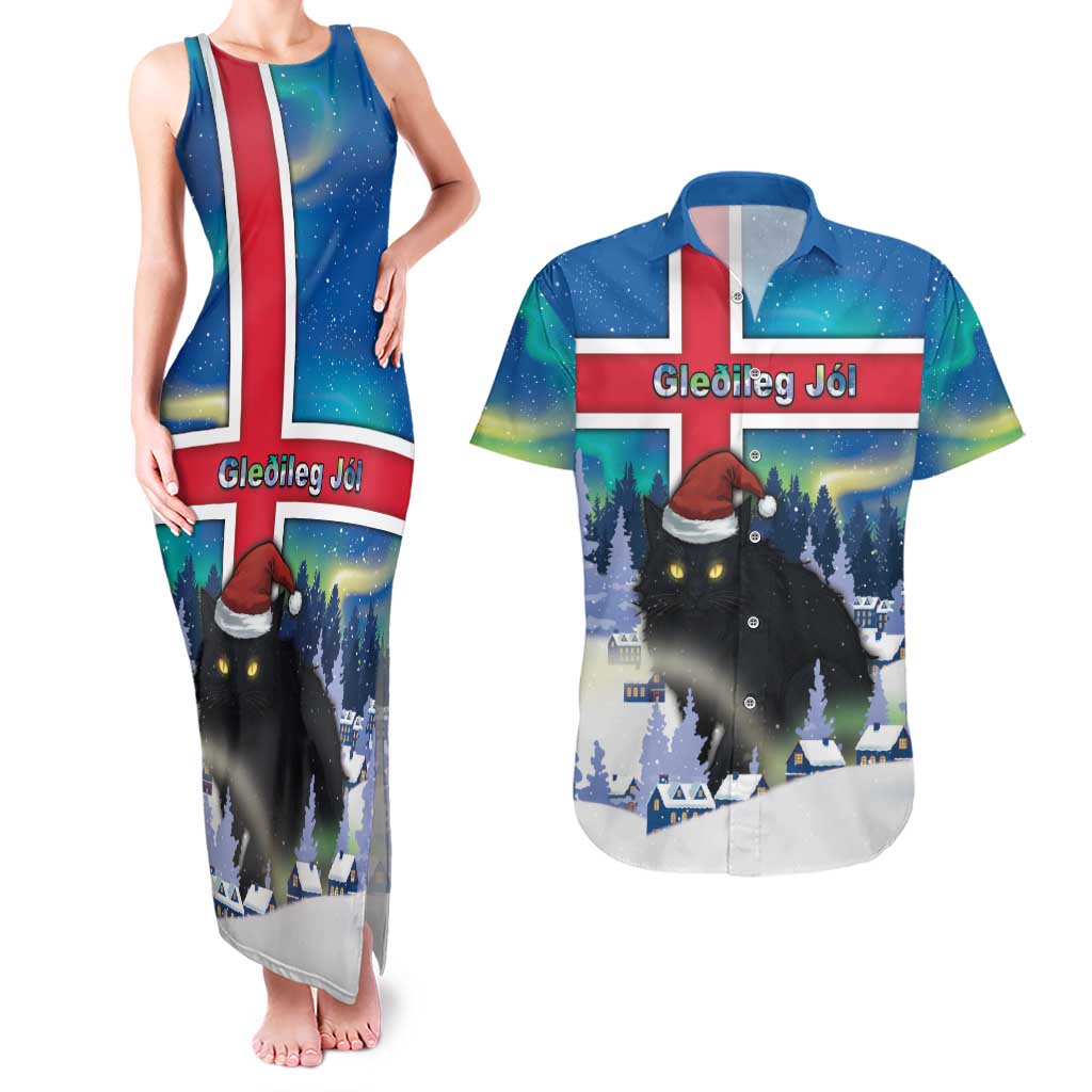 Iceland Christmas Couples Matching Tank Maxi Dress and Hawaiian Shirt Yule Cat Gledileg Jol - Wonder Print Shop