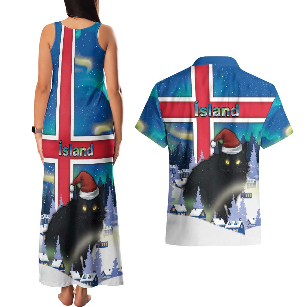 Iceland Christmas Couples Matching Tank Maxi Dress and Hawaiian Shirt Yule Cat Gledileg Jol - Wonder Print Shop