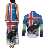 Iceland Christmas Couples Matching Tank Maxi Dress and Long Sleeve Button Shirt Yule Cat Gledileg Jol - Wonder Print Shop
