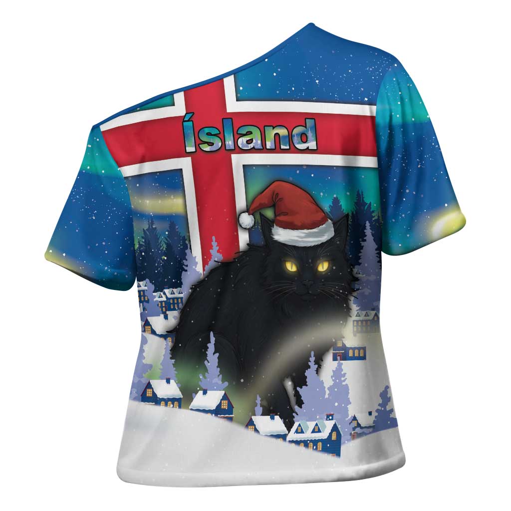 Iceland Christmas Cross Shoulder Shirt Yule Cat Gledileg Jol - Wonder Print Shop