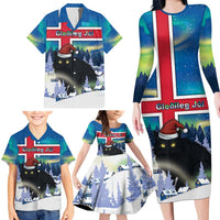 Iceland Christmas Family Matching Long Sleeve Bodycon Dress and Hawaiian Shirt Yule Cat Gledileg Jol - Wonder Print Shop